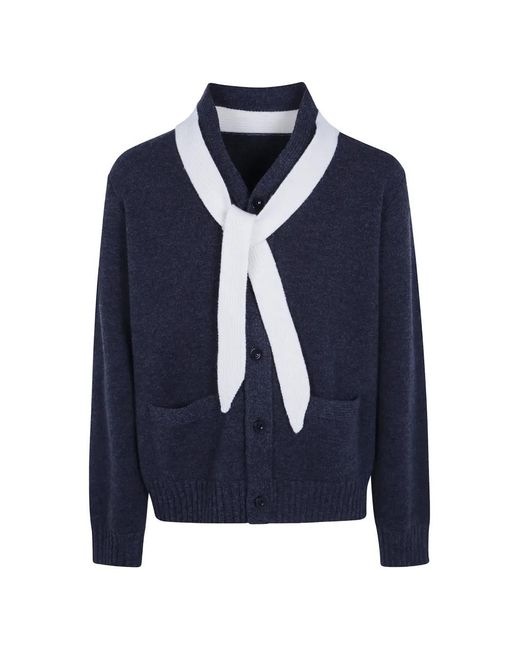 Sacai Blue Scarf-Detail Wool Cardigan for men