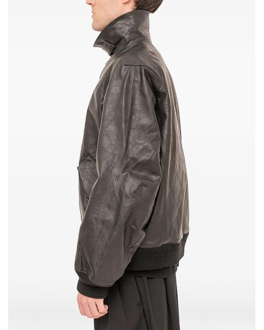 DEVOA Gray Zip-Up Leather Jacket for men