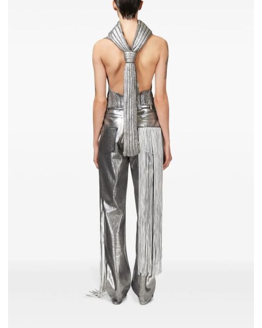 Jean Droit Métallisé À Franges Area en coloris Gray