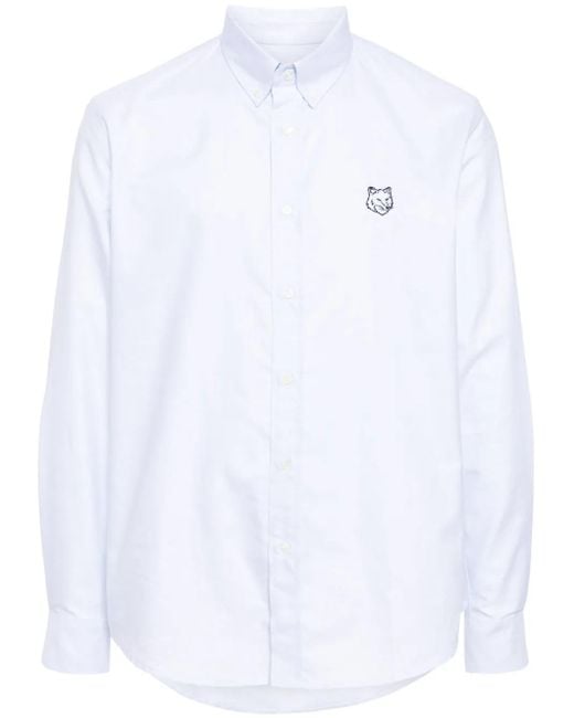 Maison Kitsuné White Logo-Appliqué Cotton Shirt for men