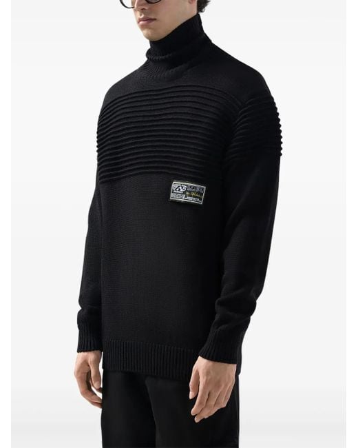 Gcds Black Ribbed Roll-Neck Sweater for men