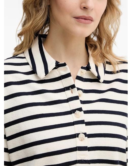 Benetton White Polo Rayé À Manches Longues