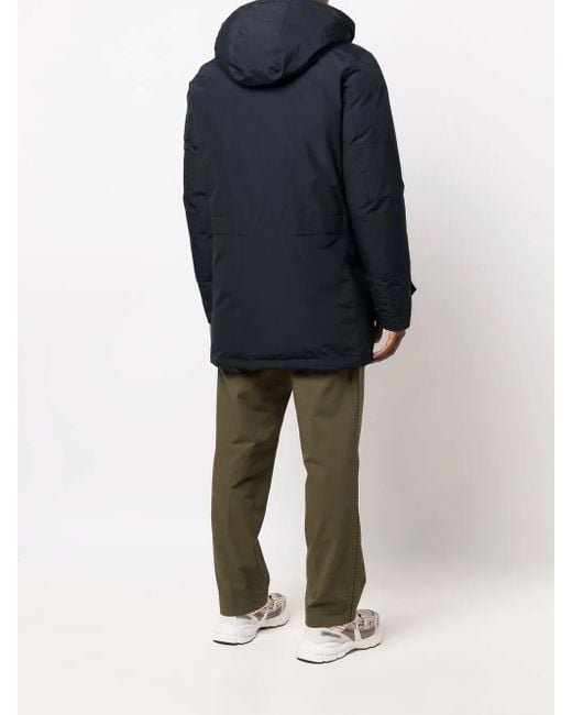 Woolrich Blue Padded Zip-Up Hooded Coat for men