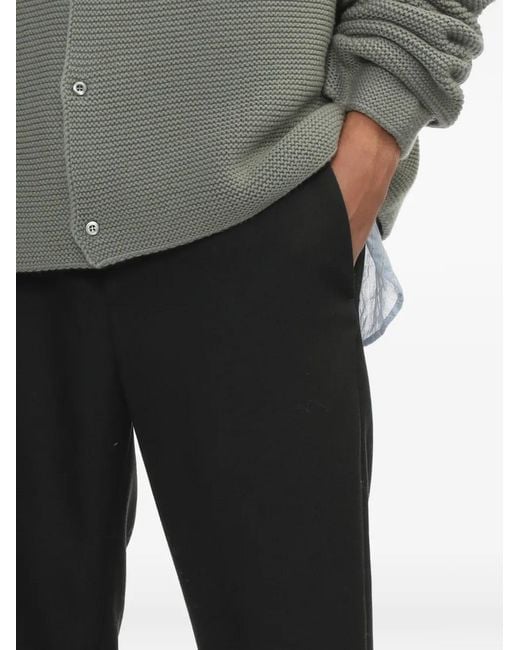 Rier Black Tourbe Rustic Fitted Virgin-Wool Trousers for men