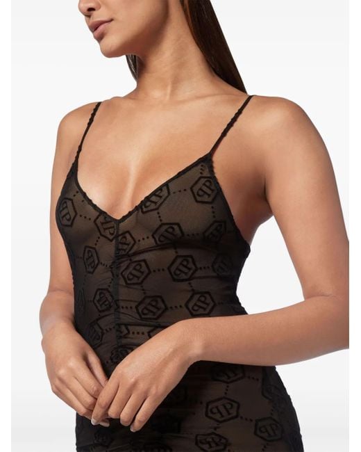Philipp Plein Black Monogram Tulle Dress