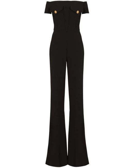 Mono largo acampanado con hombros descubiertos Balmain de color Black