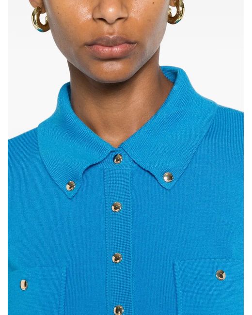 Sandro Blue Button-Down Shirt-Collar Cardigan