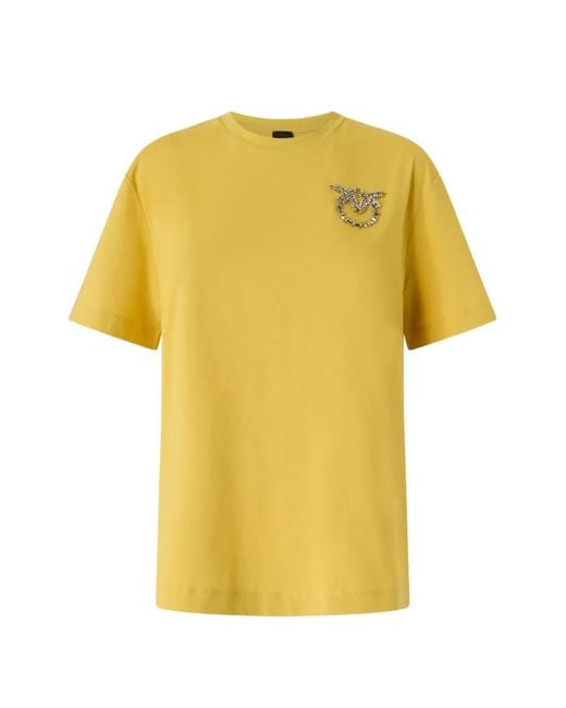 Pinko Yellow Love Birds Crystal-Embellished T-Shirt