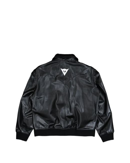 Y-3 Black Logo Leather Bomber Jacket for men