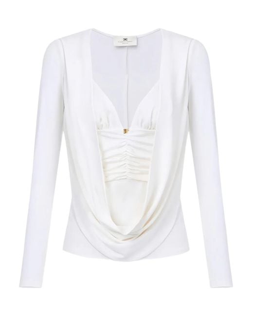 Elisabetta Franchi White Draped Blouse