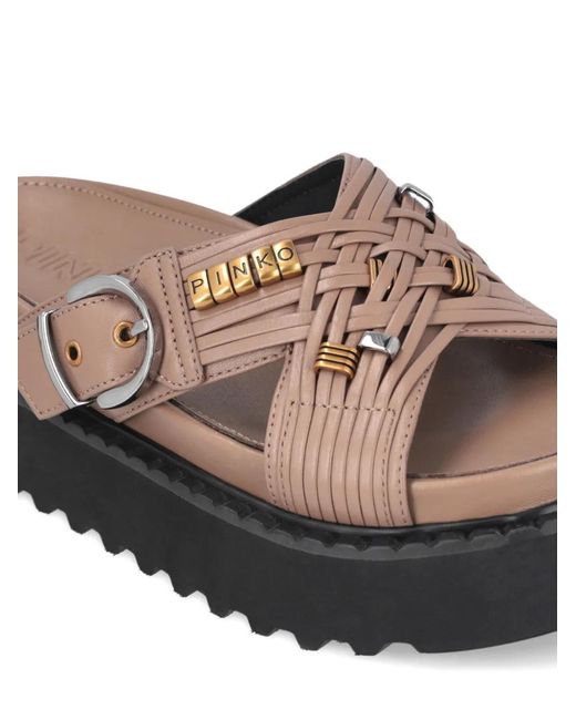 Pinko Brown Buckled Leather Sandals