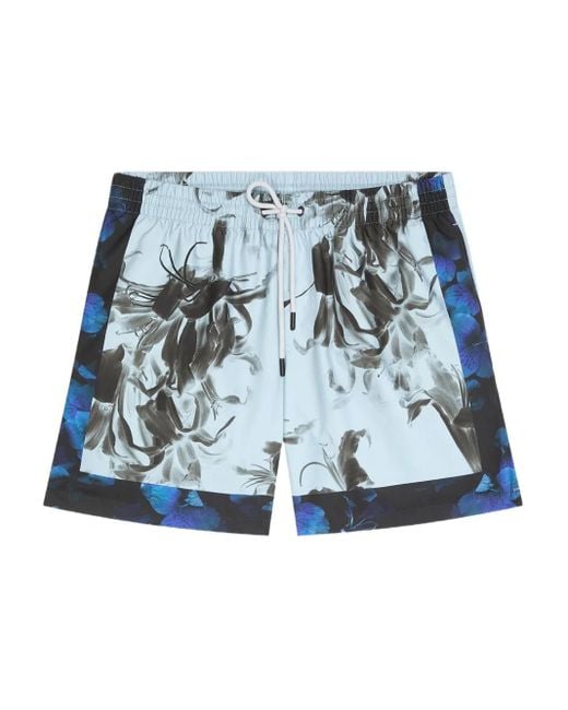 Dries Van Noten Blue Floral-Print Swim Shorts for men
