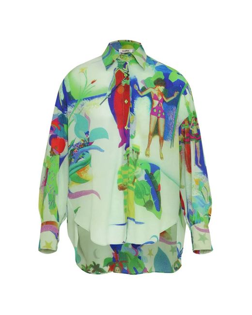 Amir Slama Green Graphic-Print Silk Shirt for men