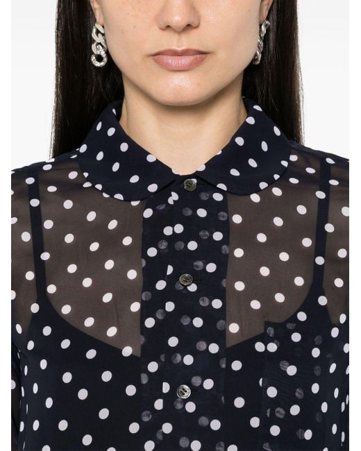 Polka dot-print semi-sheer blouse Comme des Garçons en coloris Black