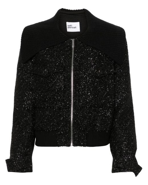 Self-Portrait Black Chest Flap Pockets Zipped Blazer