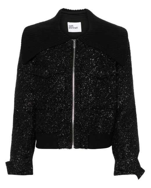 Self-Portrait Black Chest Flap Pockets Zipped Blazer