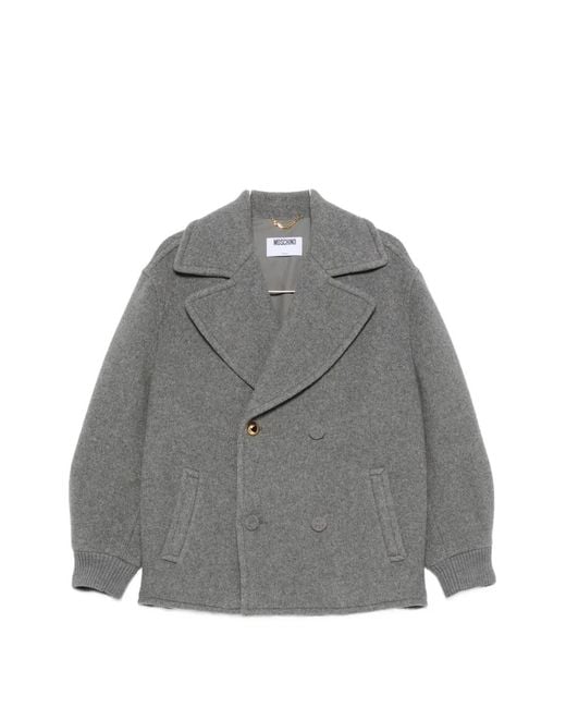 Moschino Gray Double-Breasted Heart-Motif Wool Jacket