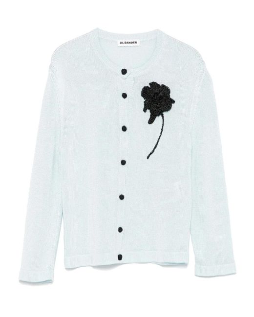 Jil Sander White Crochet Flower Cardigan
