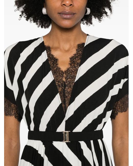 Nissa Black Striped Midi Dress