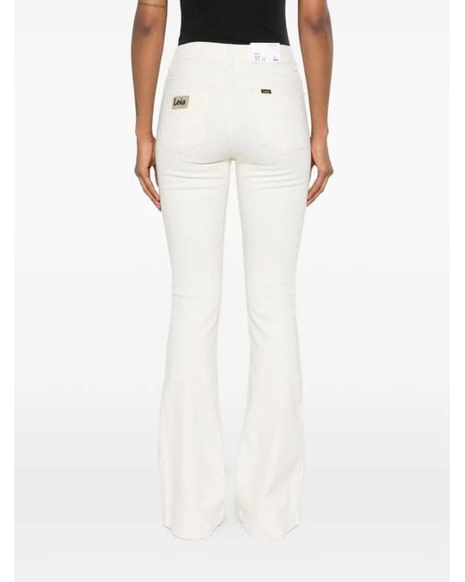 Lois White Logo-Patch Flared Trousers