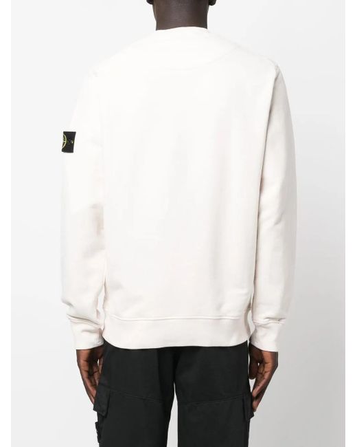 Stone Island White Compass-Patch Crew-Neck Sweatshirt for men