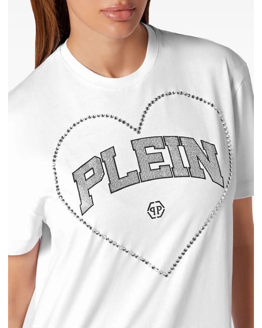 Philipp Plein White Rhinestone-Embellished Cotton T-Shirt
