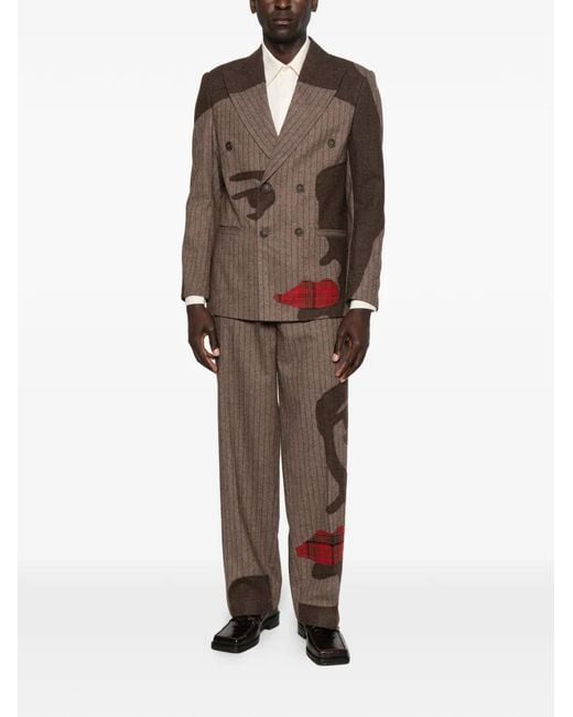 Kidsuper Brown Pinstriped Face-Patchwork Jacket for men