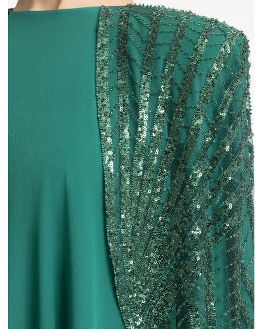 Gemy Maalouf Green Beaded Cape Sleeves Maxi Kaftan