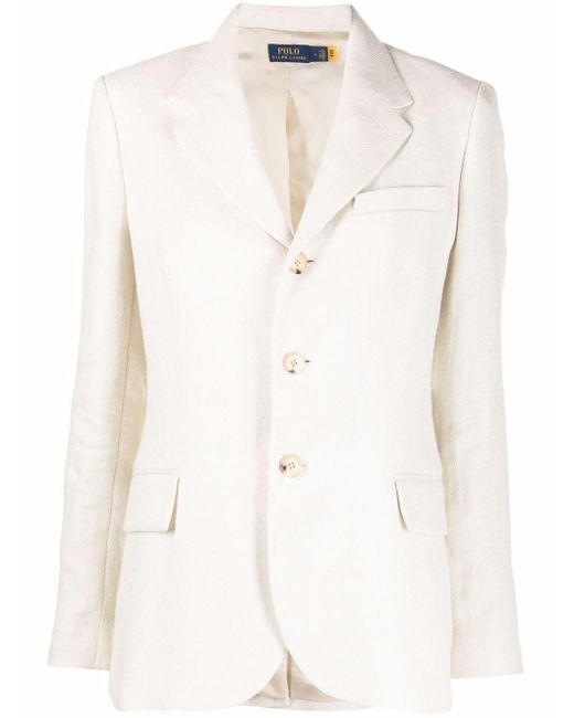 Polo Ralph Lauren Herringbone Linen-blend Blazer in White - Lyst