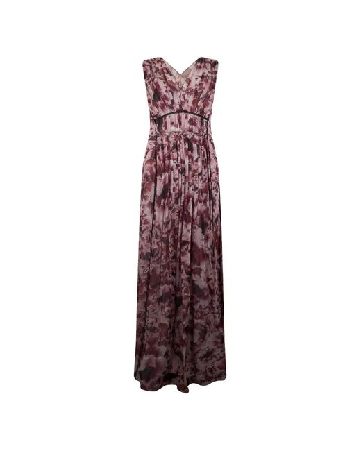Alberta Ferretti Purple Floral-Print Pleated Maxi Dress