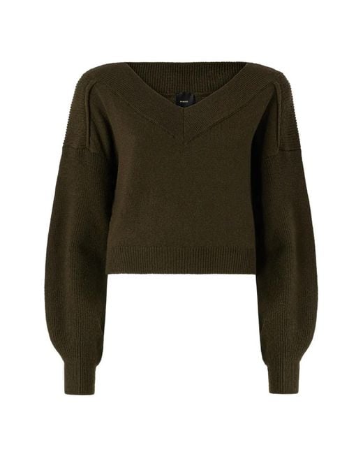 Pinko Green V-Neck Cropped Sweater