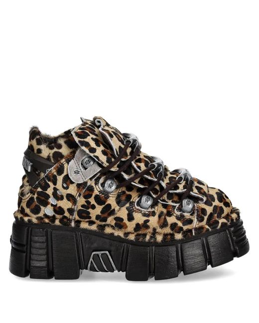 Zapatillas Con Plataforma Y Estampado De Leopardo New Rock de color Black
