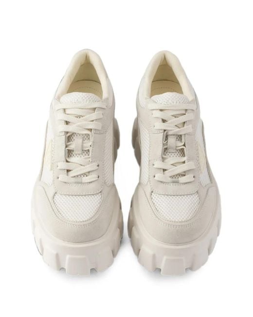 Prada White Monolith Suede And Mesh Fabric Sneakers