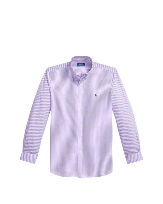 Polo Ralph Lauren Purple Striped Embroidered-Logo Shirt for men