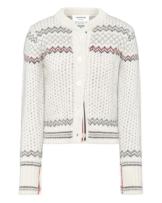 Thom Browne White Fair-Isle Cardigan