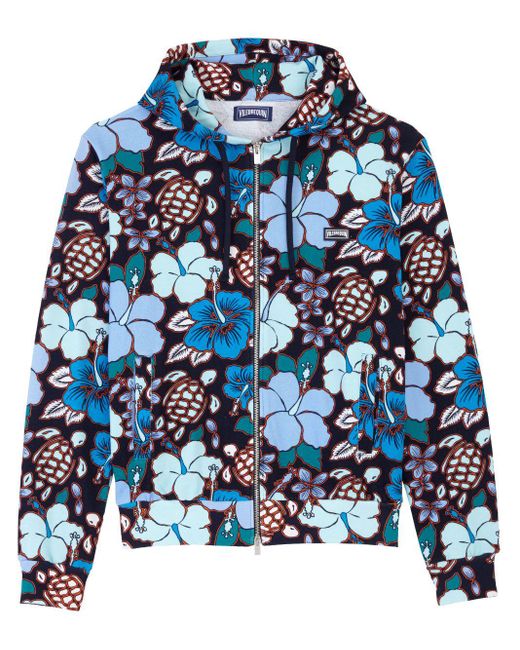 Vilebrequin Blue Floral-print Zip-up Hoodie for men