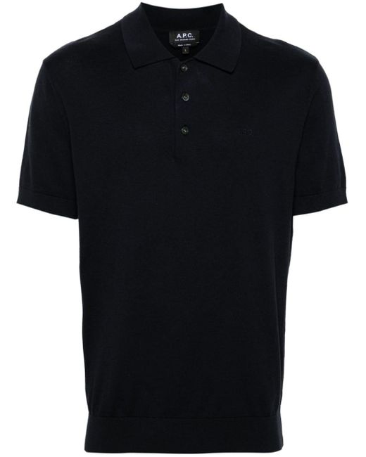 A.P.C. Black Short-sleeve Knitted Polo Shirt for men