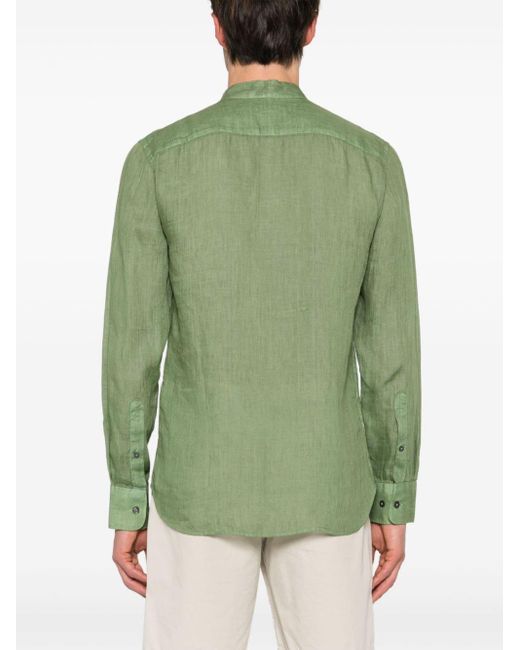 Camicia con colletto alla coreana di 120% Lino in Green da Uomo