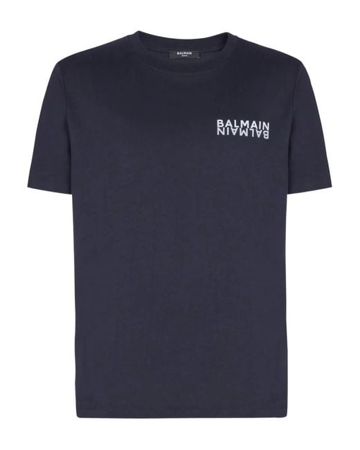 Balmain Blue Logo-Print T-Shirt for men