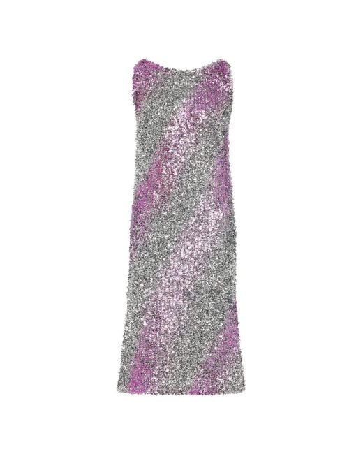 Maison Margiela Purple Foil Stripe-Pattern Dress