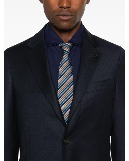 Lardini Blue Flannel Notched Lapel Brooch Blazer for men