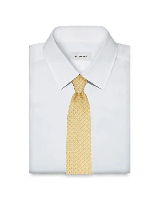 Ferragamo White Gancini Square-Print Silk Tie for men