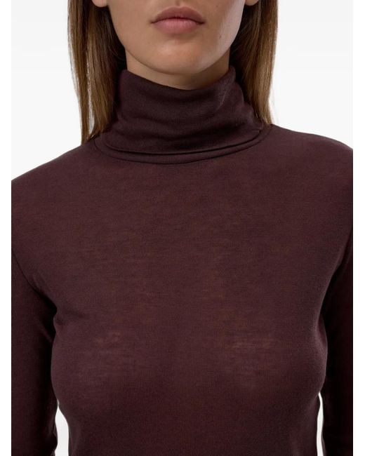 Closed Purple Long-Sleeve Turtle-Neck Top