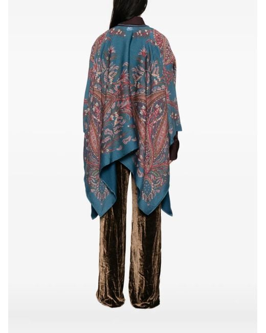 Etro Blue Paisley-Print Poncho