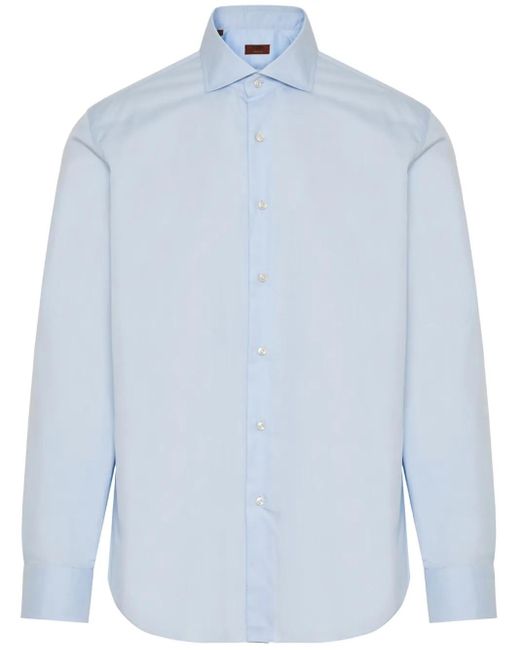 Barba Napoli Blue Cotton Botton-Up Shirt for men