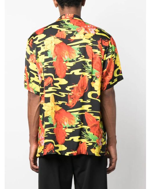 Phipps Black Floral-Print Bowling Shirt for men