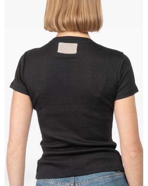 AYA MUSE Black Crew-Neck Ribbed T-Shirt