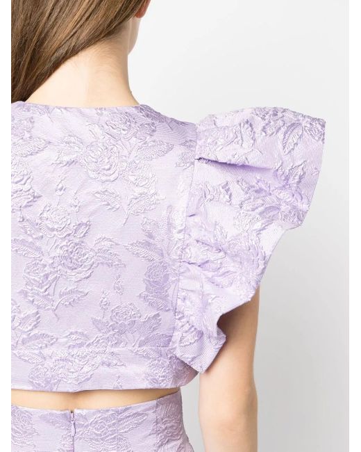 Philosophy Di Lorenzo Serafini Purple Floral-Jacquard Ruffled Crop Top