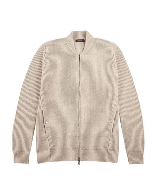 メンズ Zanone ジップアップ カーディガン Natural