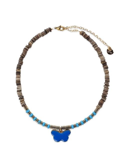 Hijas de Puka Blue Beaded Butterfly Necklace
